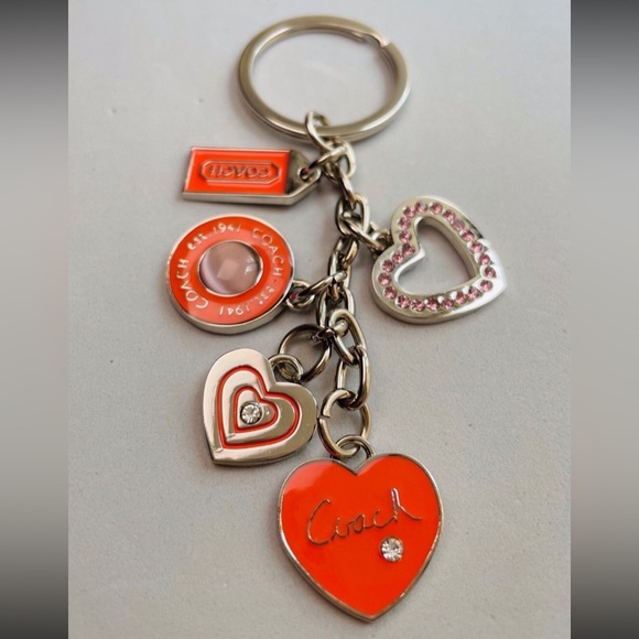COACH Vintage Y2K Peach & Silver-Tone Multiple Charm Keychain Bag Charm NEW NWOT - Picture 2 of 3